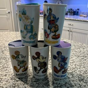 Set of mixed Disney Starbucks travel mugs
